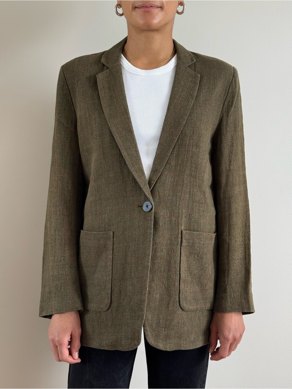 Zara Olive Green Single-Button Blazer